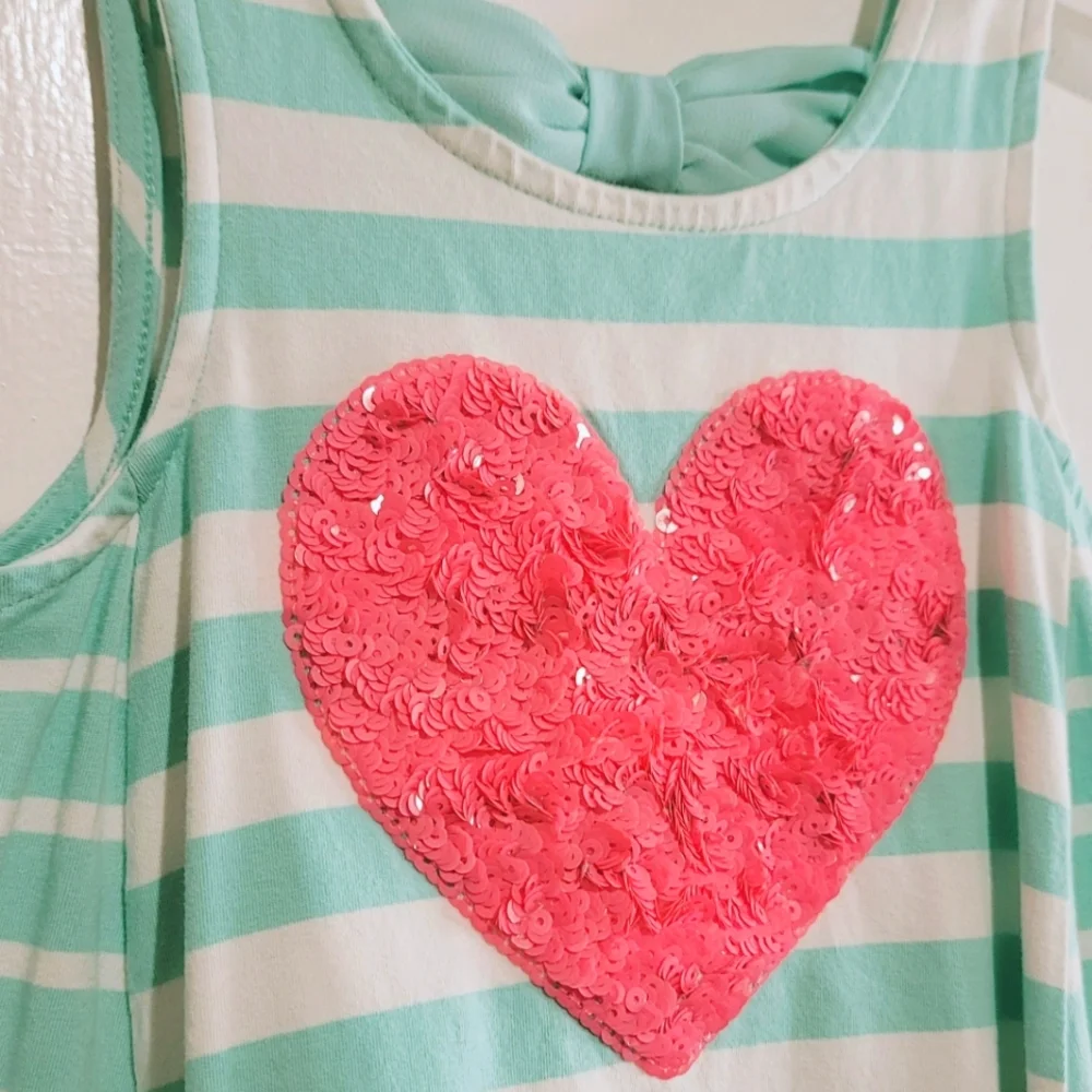 Tommy Bahama Mint Green Striped Dress with Pink Heart Sequins Accent Size S 5/6 - Picture 6 of 10